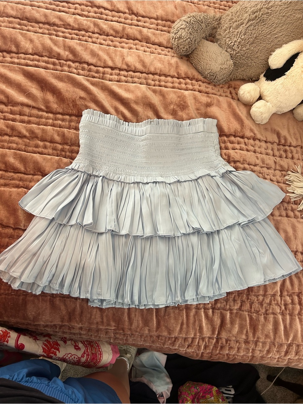 The Reset Light Blue Tiered Ruffle Mini Skirt